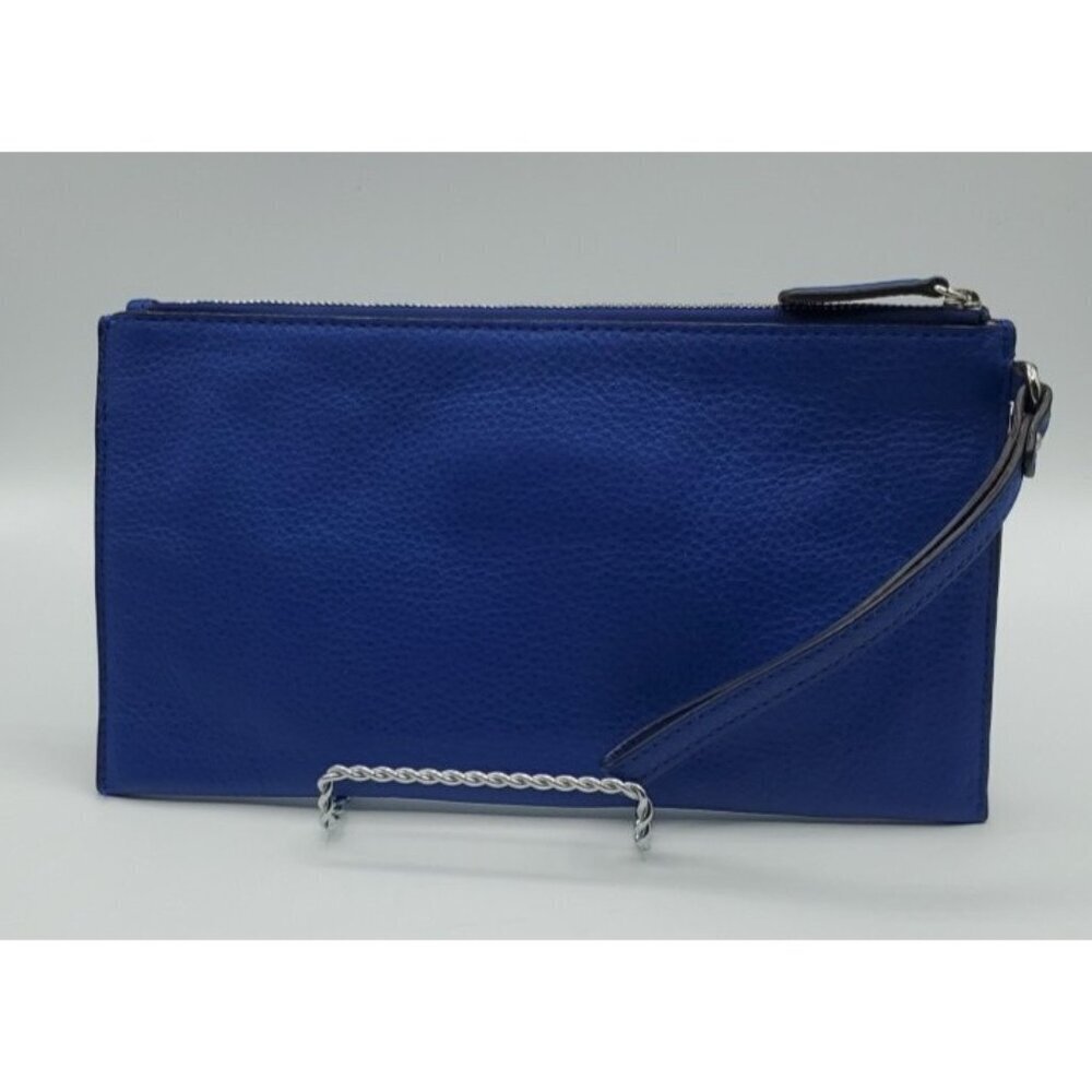 Michael Kors Jet Set Grommet Large Zip Clutch Wristlet Pebble Leather Sapphire - Picture 2 of 10
